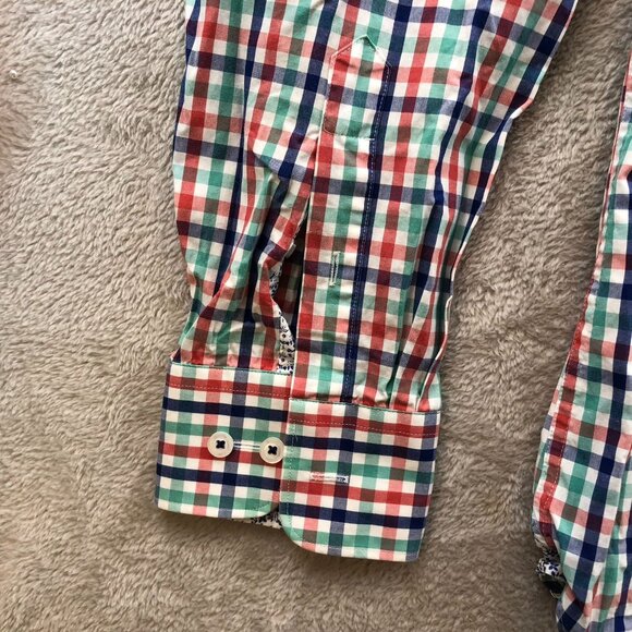 Bugatchi Mens Dress Shirt Medium Shaped Fit Long Sleeve Checkered Button Up Clas - Picture 12 of 14